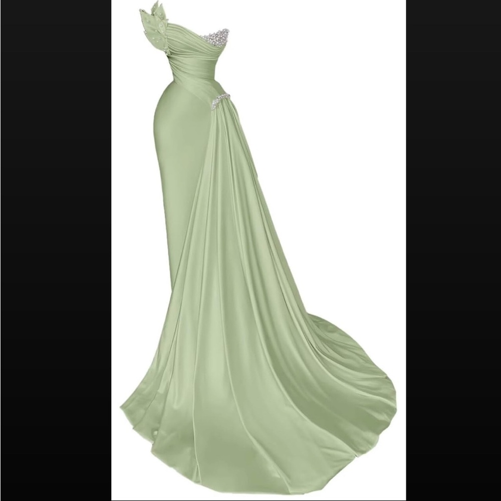 Green Asymmetrical Prom Gown